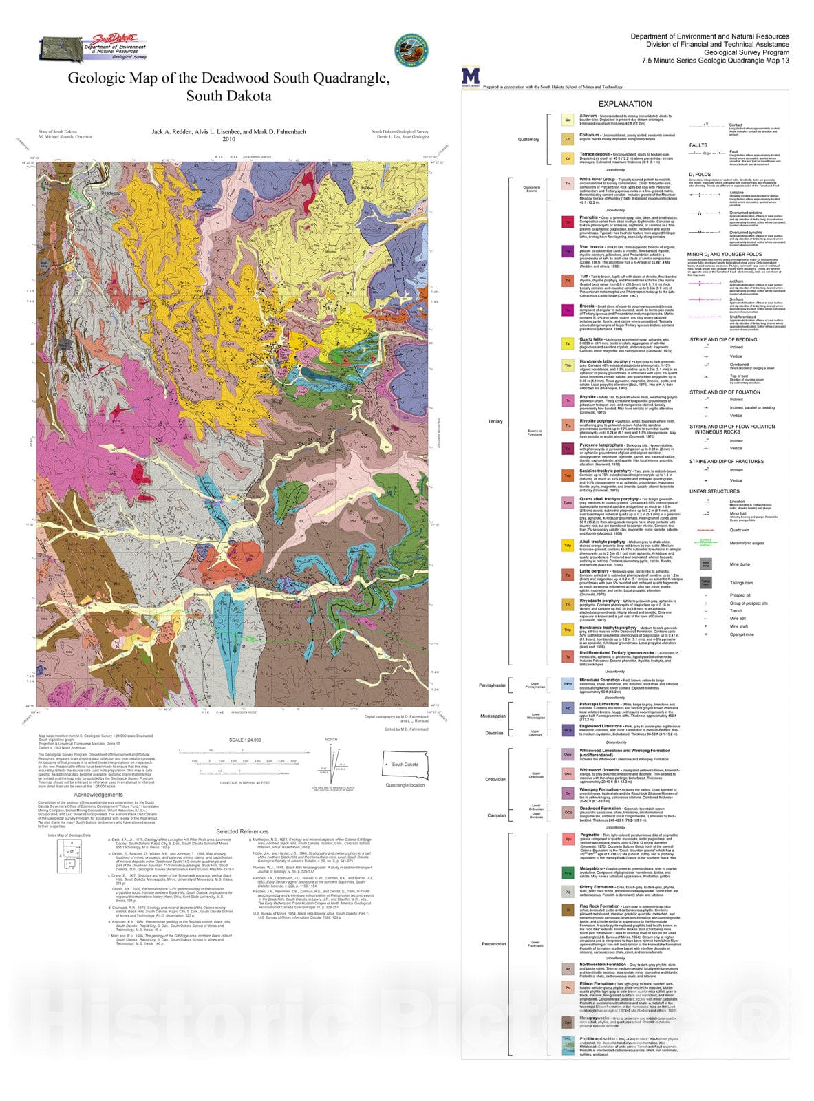 Map : Geologic map of the Deadwood South quadrangle, South Dakota , 2010 Cartography Wall Art :