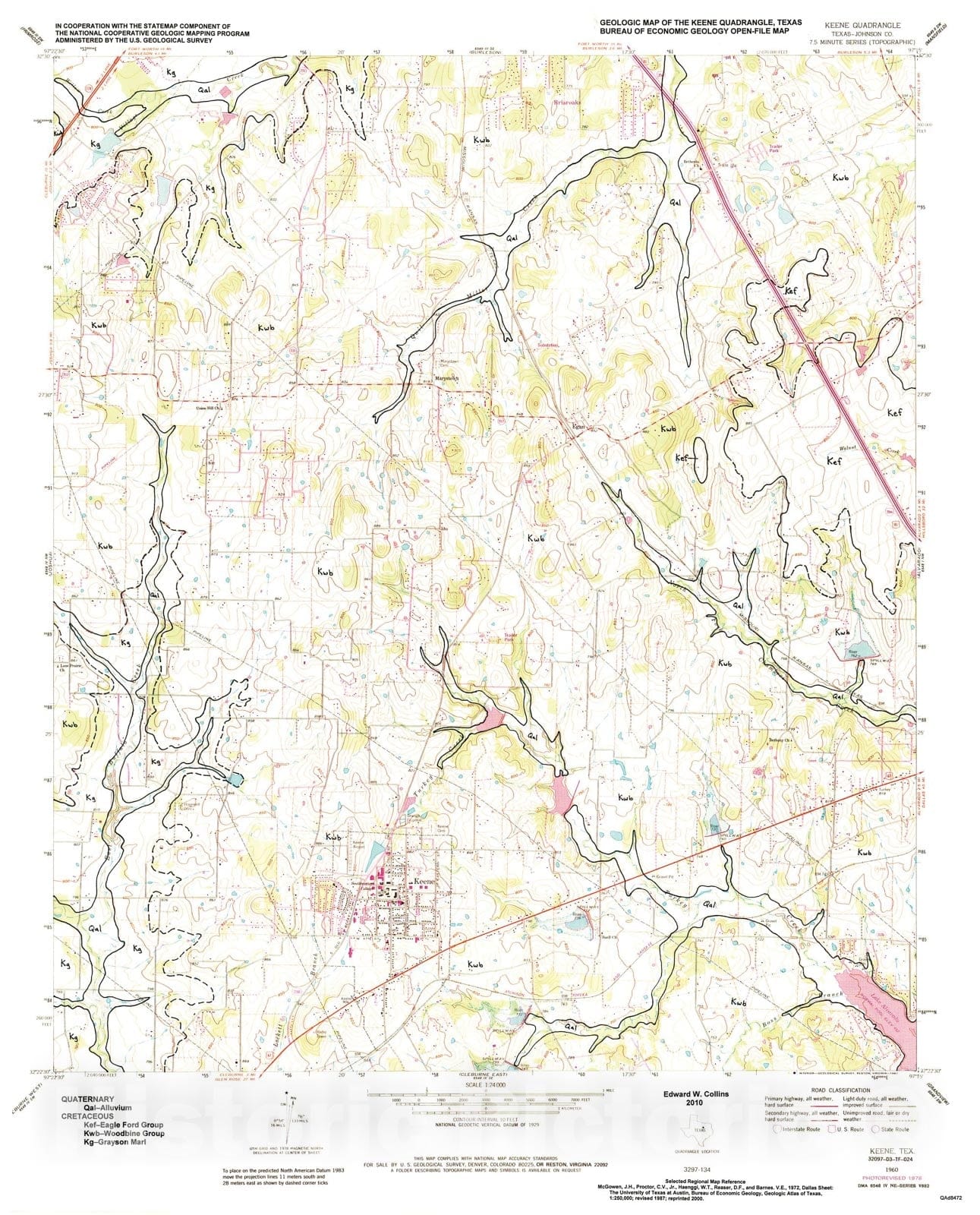 Map : Geologic map of the Keene quadrangle, Texas, 2010 Cartography Wall Art :