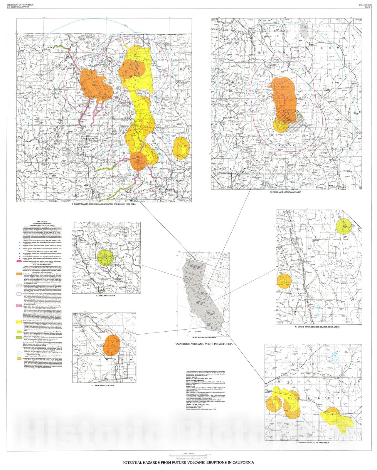 Map : Database for potential hazards from future volcanic eruptions in California, 2012 Cartography Wall Art :
