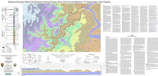 Map : Bedrock Geologic Map of the Bluestone National Scenic River, Flat Top and Pipestem 7.5' Quadrangles, West Virginia, 2011 Cartography Wall Art :
