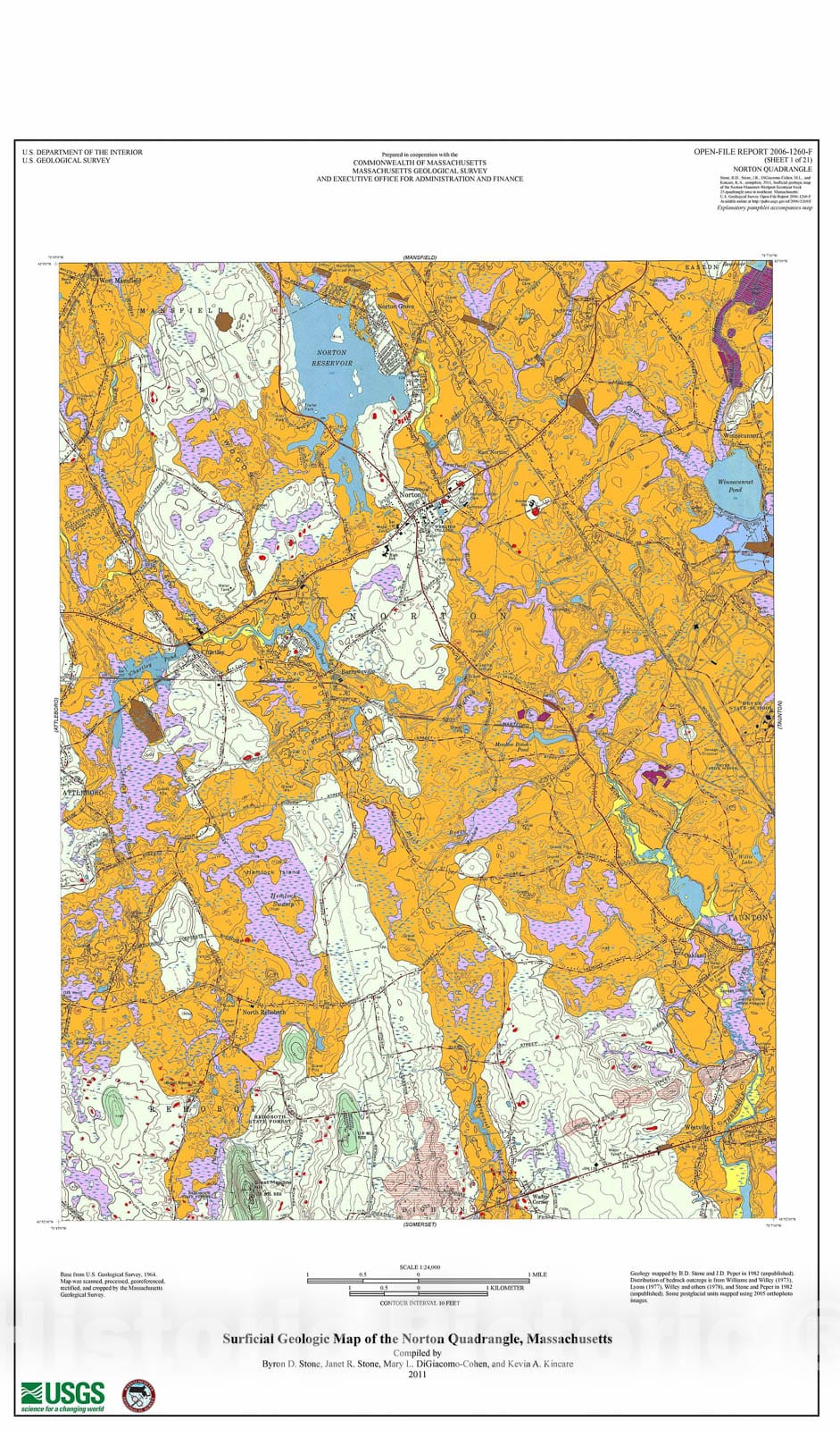 Map : Surficial geologic map of the Norton-Manomet-Westport-Sconticut Neck 23-quadrangle area in southeast Massachusetts, 2012 Cartography Wall Art :