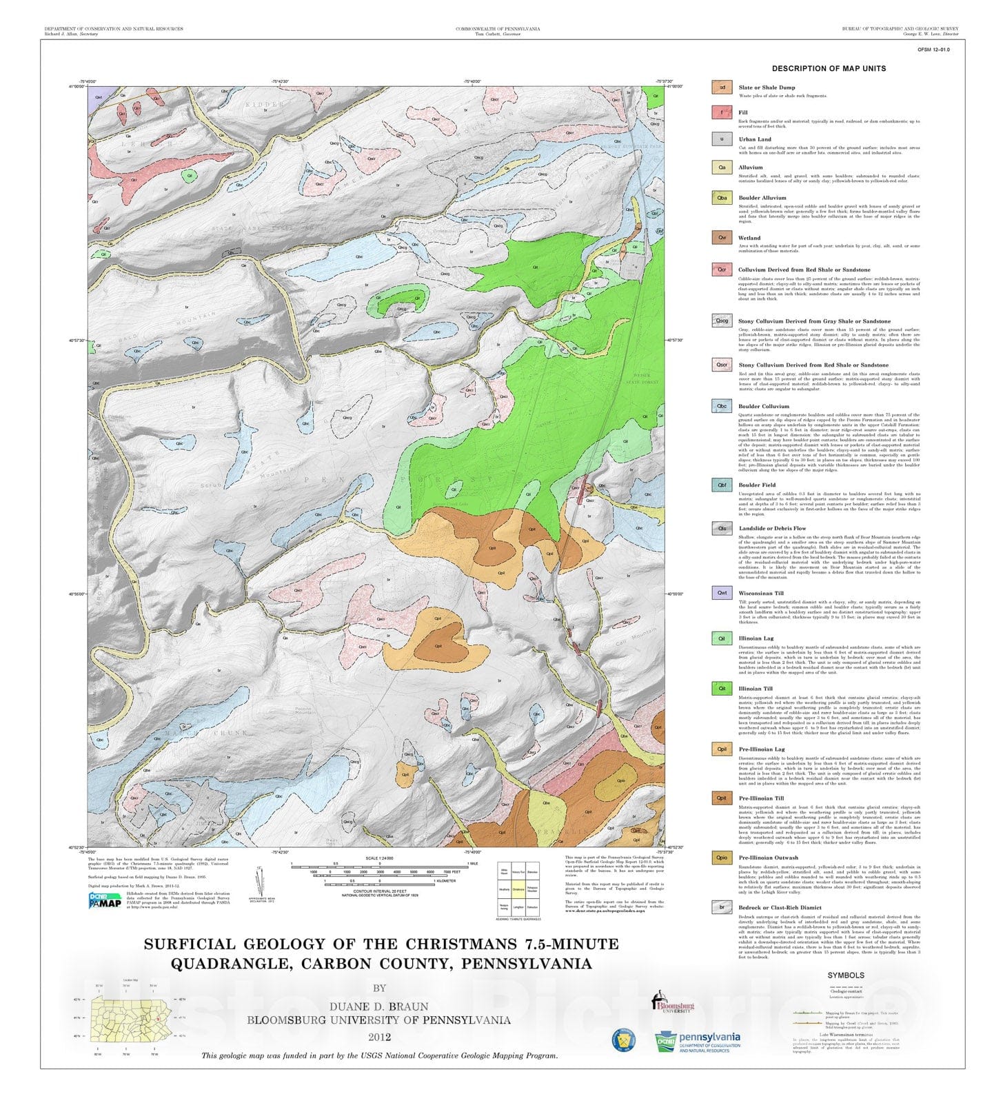 Map : Surficial geology of the Christmans 7.5-minute quadrangle, Carbon County, Pennsylvania, 2012 Cartography Wall Art :
