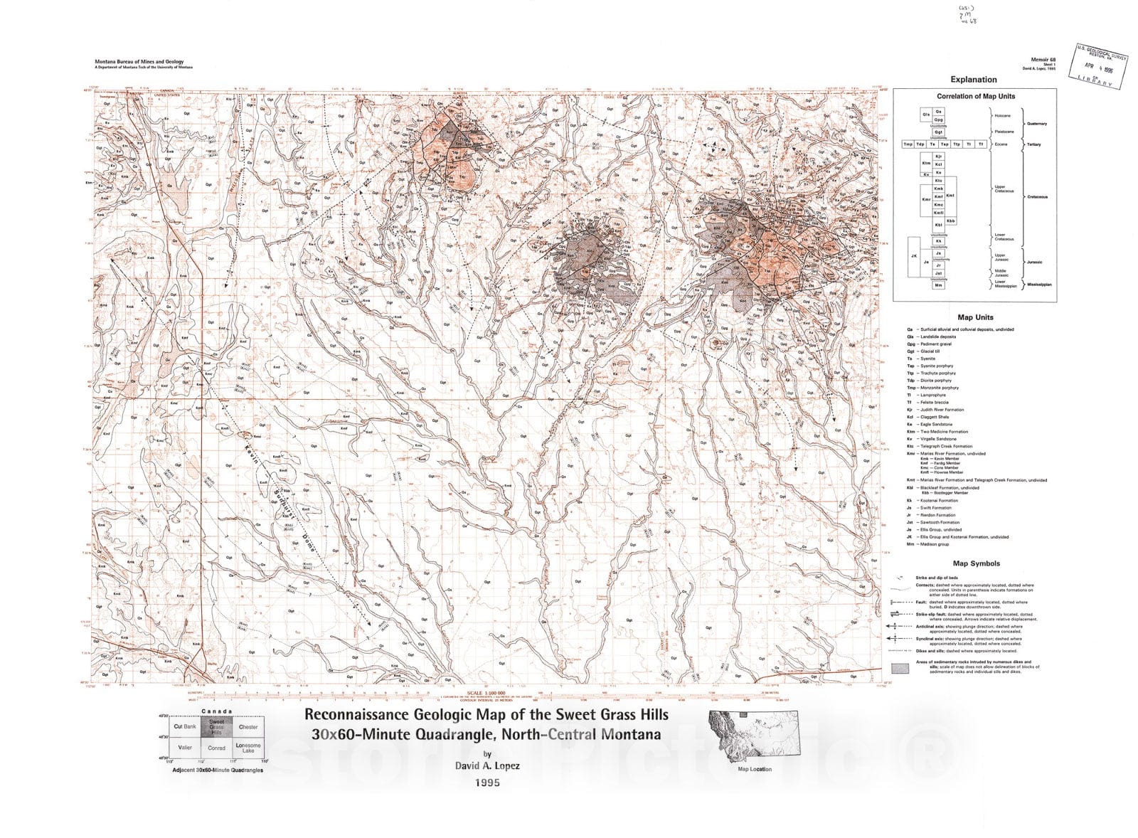 Map : Geology of the Sweet Grass Hills, north-central Montana, 1995 Cartography Wall Art :
