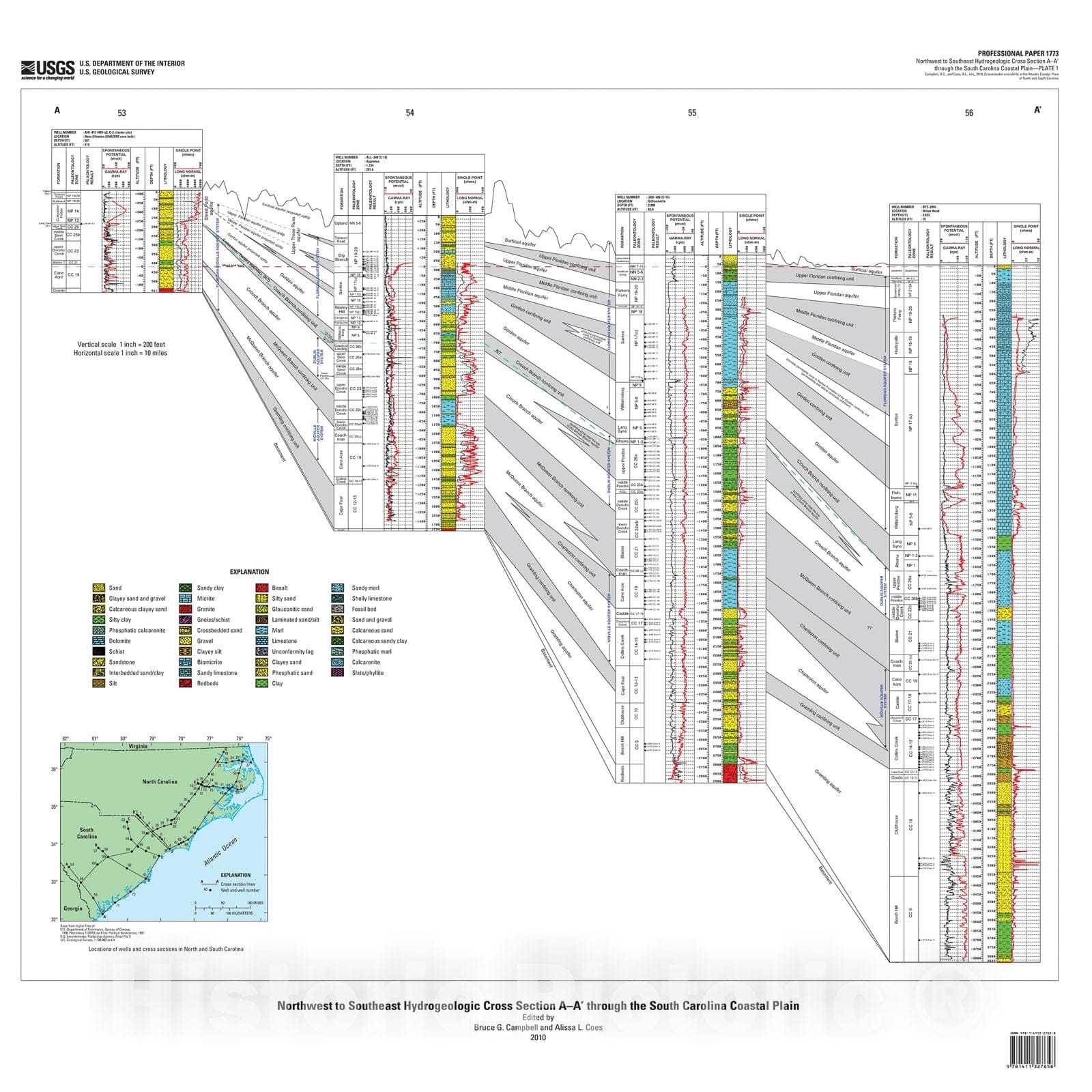 Map : Groundwater availability in the Atlantic Coastal Plain of North and South Carolina, 2010 Cartography Wall Art :