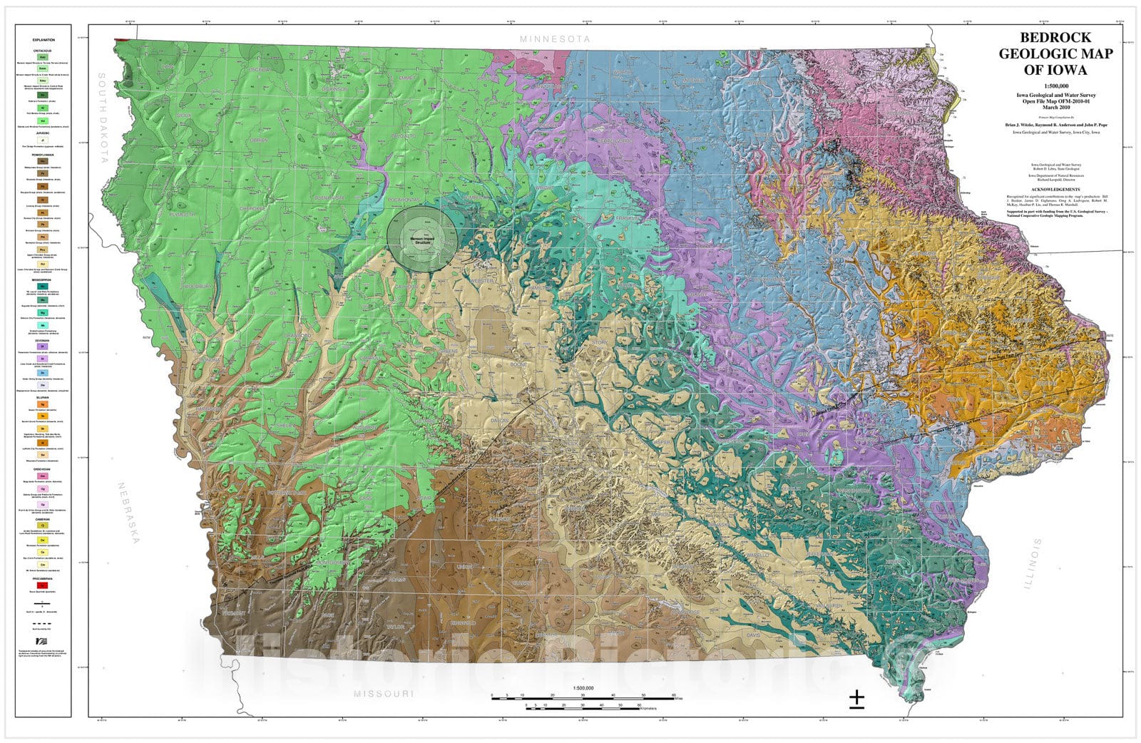 Map : Bedrock geologic map of Iowa, 2010 Cartography Wall Art :