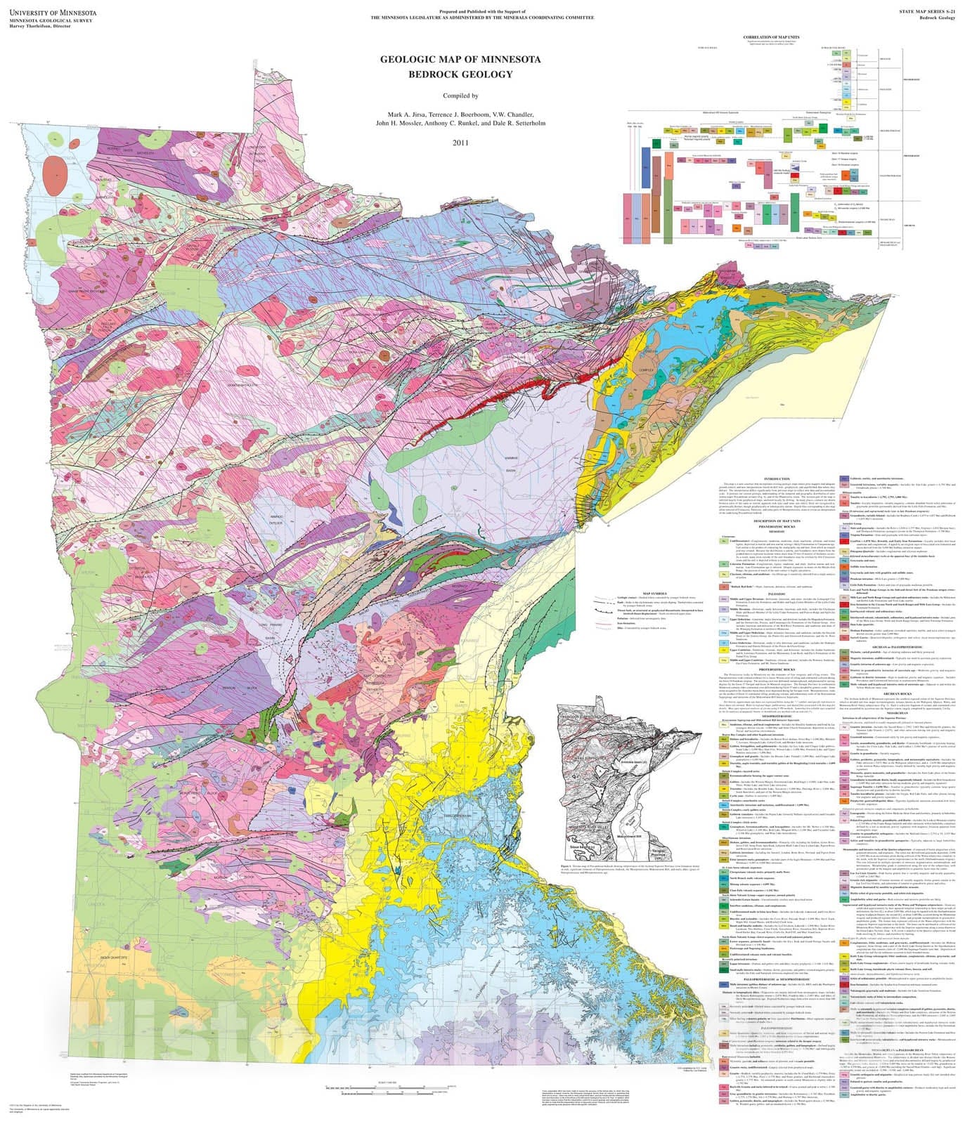 Map : Geologic Map of Minnesota-Bedrock Geology, 2011 Cartography Wall Art :