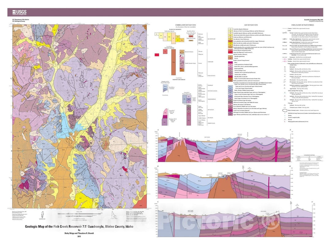 Map : Geologic map of the Fish Creek Reservoir 7.5' quadrangle, Blaine County, Idaho, 2012 Cartography Wall Art :