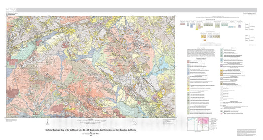 Map : Surficial geologic map of the Cuddeback Lake 30' x 60' quadrangle, San Bernardino and Kern Counties, California, 2012 Cartography Wall Art :