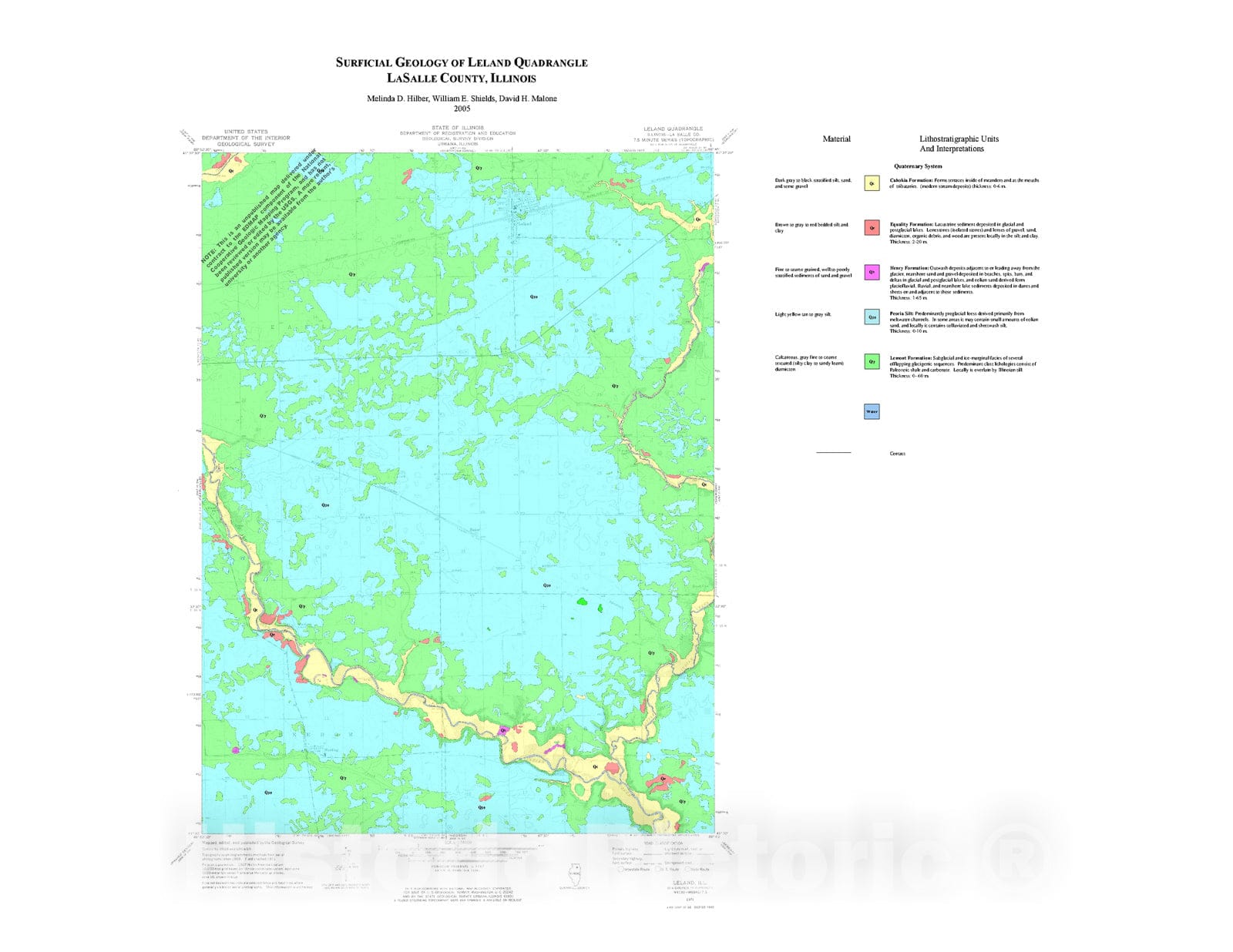 Map : Surficial geology of Leland Quadrangle, LaSalle County, Illinois, 2005 Cartography Wall Art :
