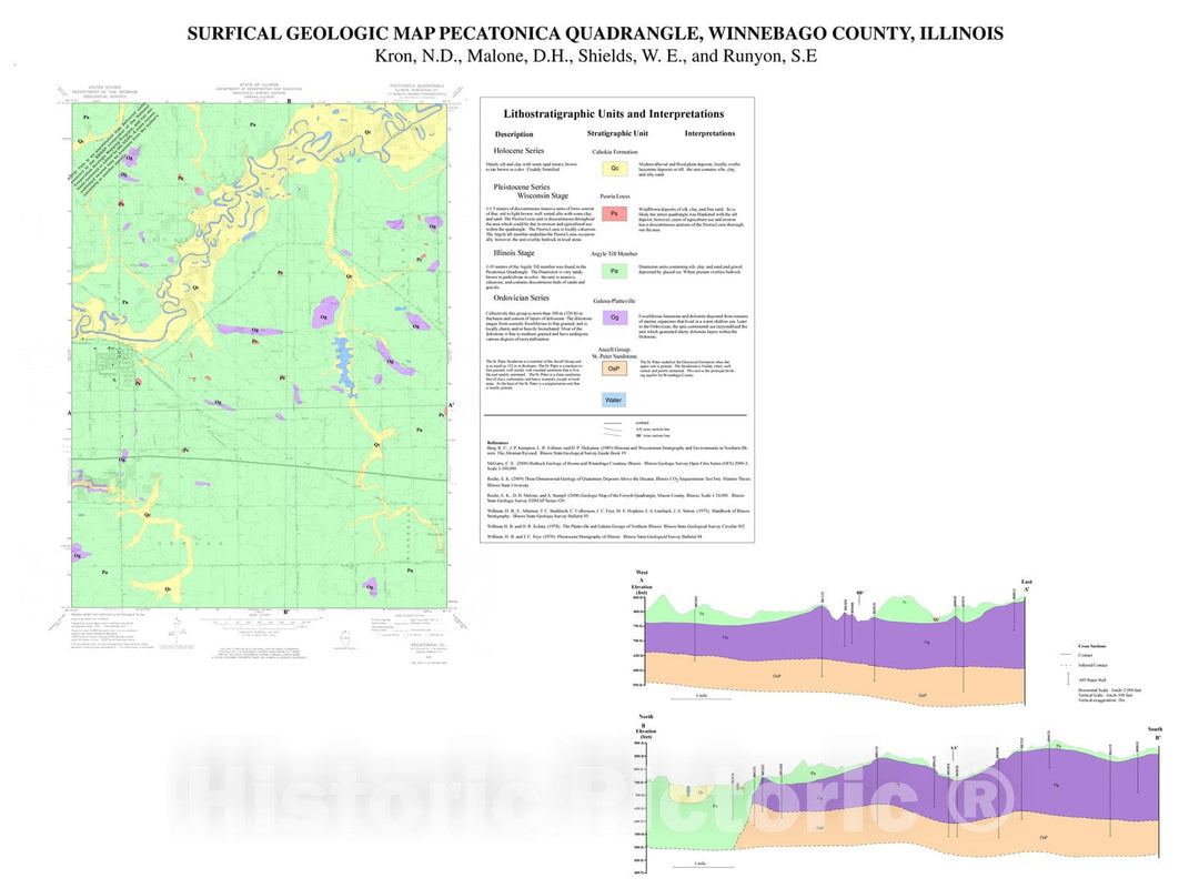 Map : Surficial geologic map Pecatonica Quadrangle, Winnebago County, Illinois, 2011 Cartography Wall Art :