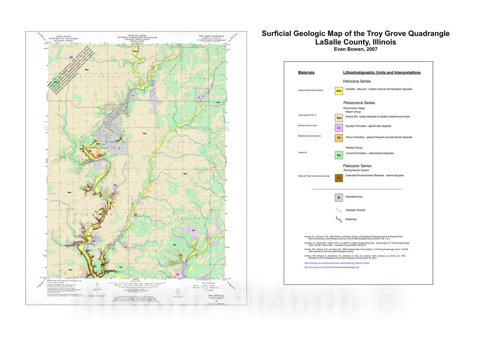 Map : Surficial geology of the Troy Grove Quadrangle, LaSalle County, Illinois, 2007 Cartography Wall Art :