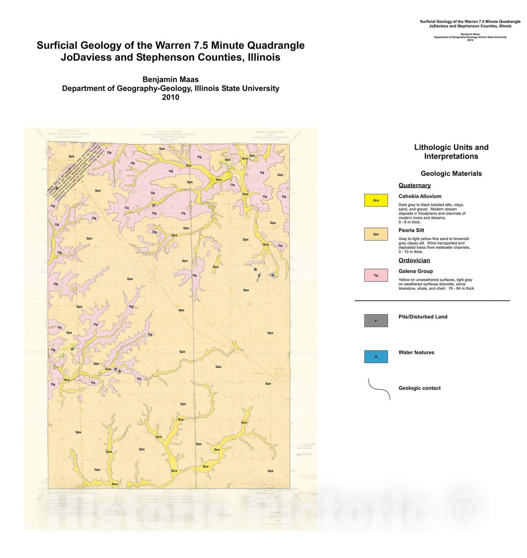 Map : Surficial geology of Warren 7.5 minute Quadrangle, JoDaviess and Stephenson Counties, Illinois, 2010 Cartography Wall Art :