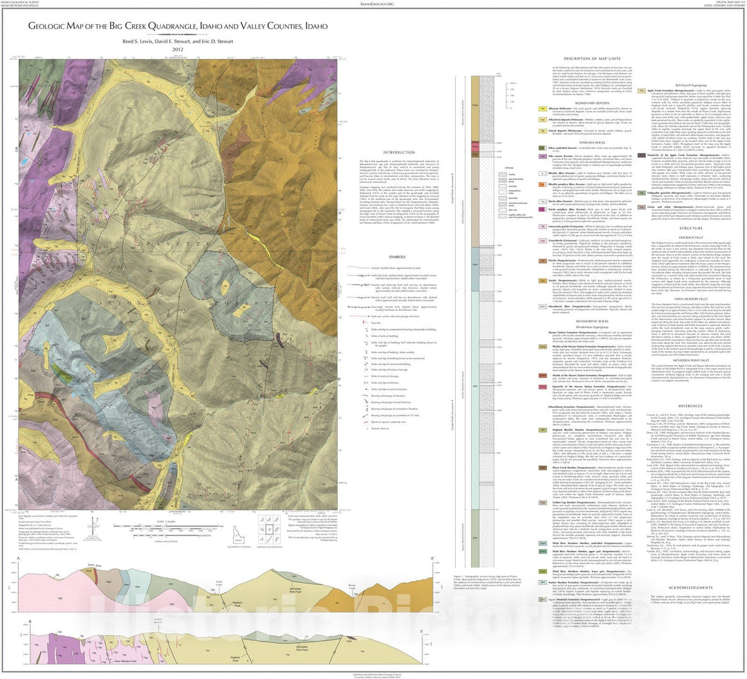 Map : Geologic Map of the Big Creek Quadrangle, Idaho and Valley Counties, Idaho, 2012 Cartography Wall Art :