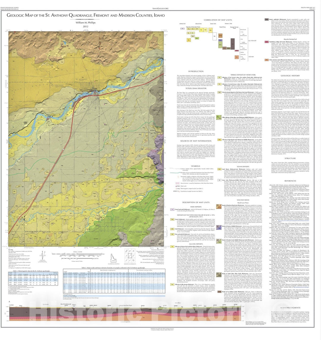 Map : Geologic Map of the St. Anthony Quadrangle, Fremont and Madison Counties, Idaho, 2012 Cartography Wall Art :
