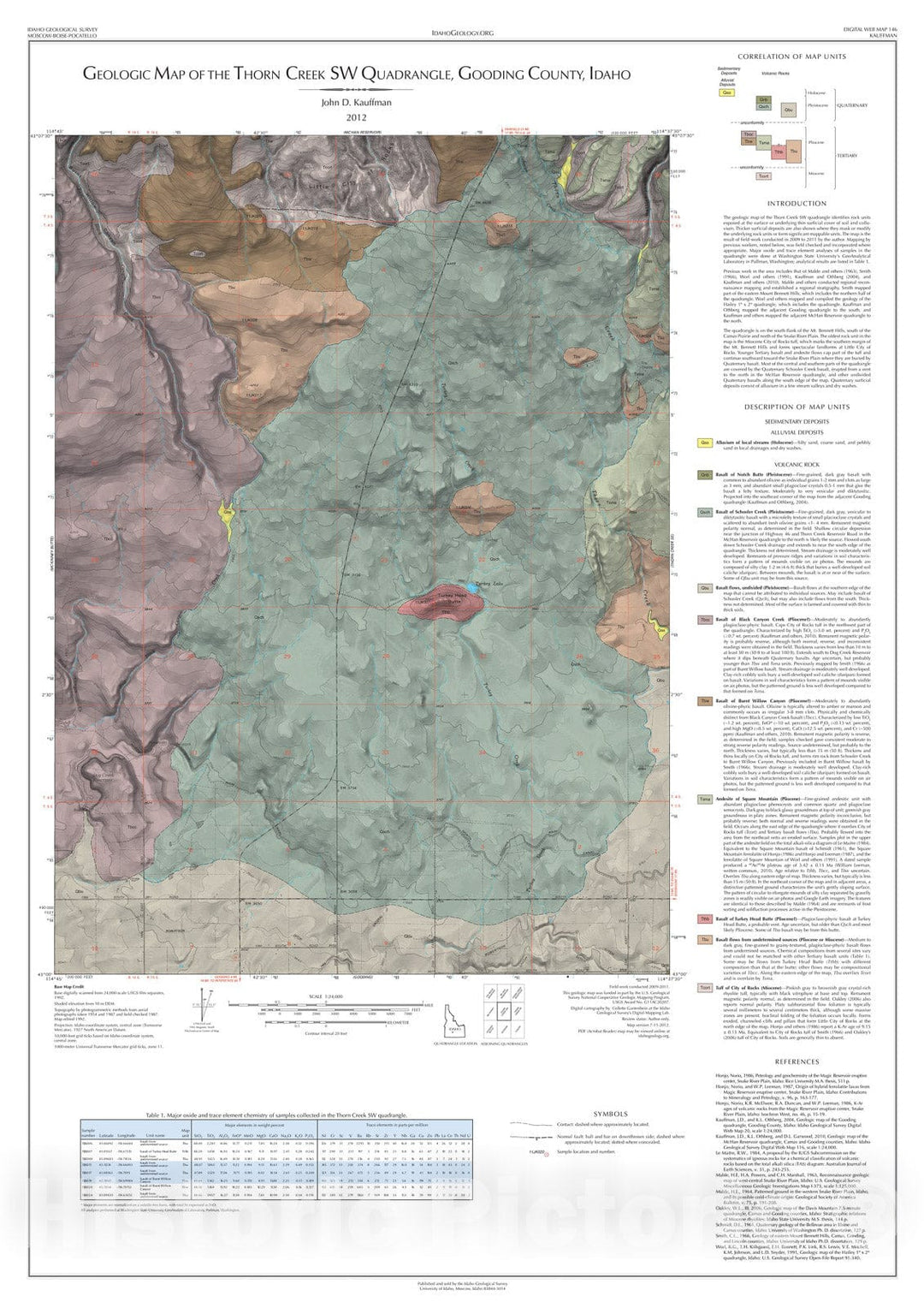 Map : Geologic Map of the Thorn Creek SW Quadrangle, Gooding County, Idaho, 2012 Cartography Wall Art :