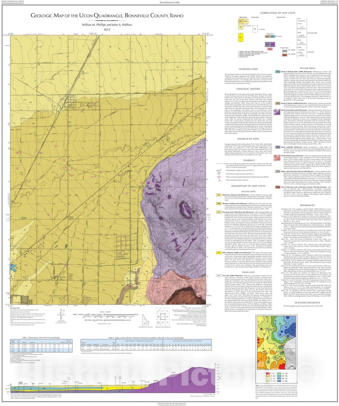 Map : Geologic Map of the Ucon Quadrangle, Bonneville County, Idaho, 2012 Cartography Wall Art :