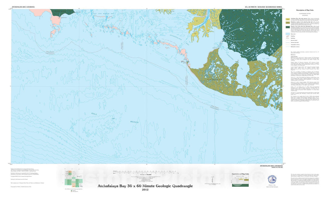 Map : Atchafalaya Bay thirty x sixty minute geologic quadrangle, 2012 Cartography Wall Art :