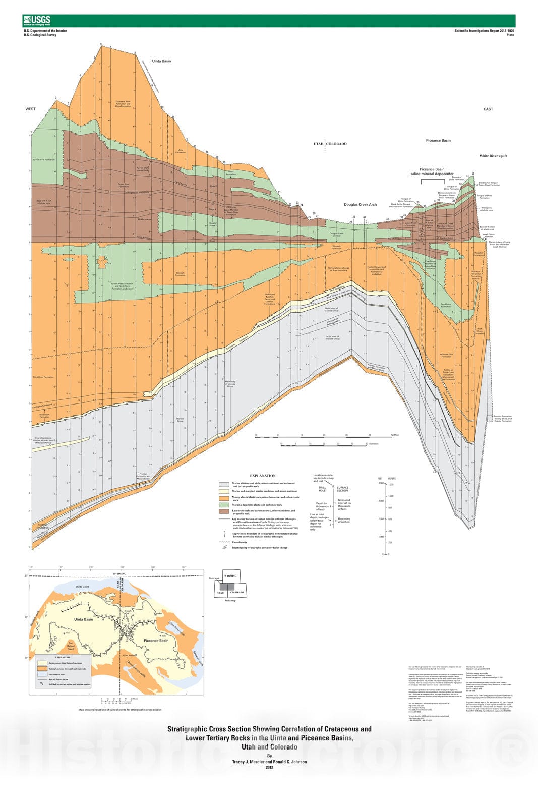 Map : Isopach and isoresource maps for oil shale deposits in the Eocene Green River Formation for the combined Uinta and Piceance Basins, Utah and Colorado, 2012 Cartography Wall Art :