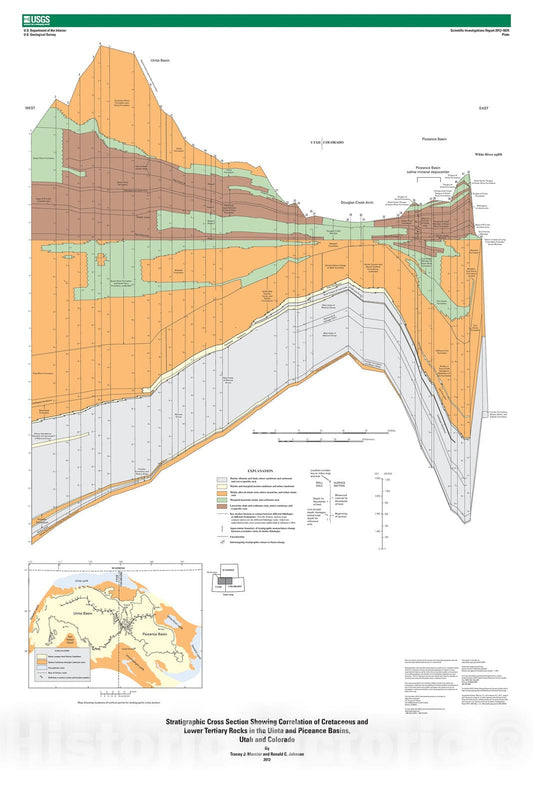 Map : Isopach and isoresource maps for oil shale deposits in the Eocene Green River Formation for the combined Uinta and Piceance Basins, Utah and Colorado, 2012 Cartography Wall Art :