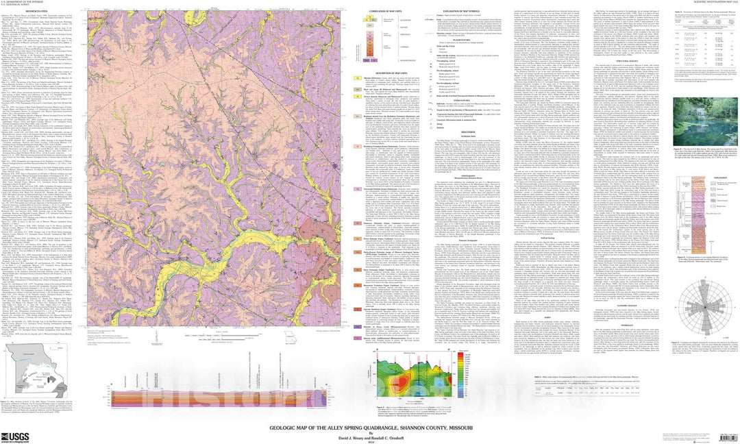 Map : Geologic map of the Alley Spring Quadrangle, Shannon County, Missouri, 2012 Cartography Wall Art :