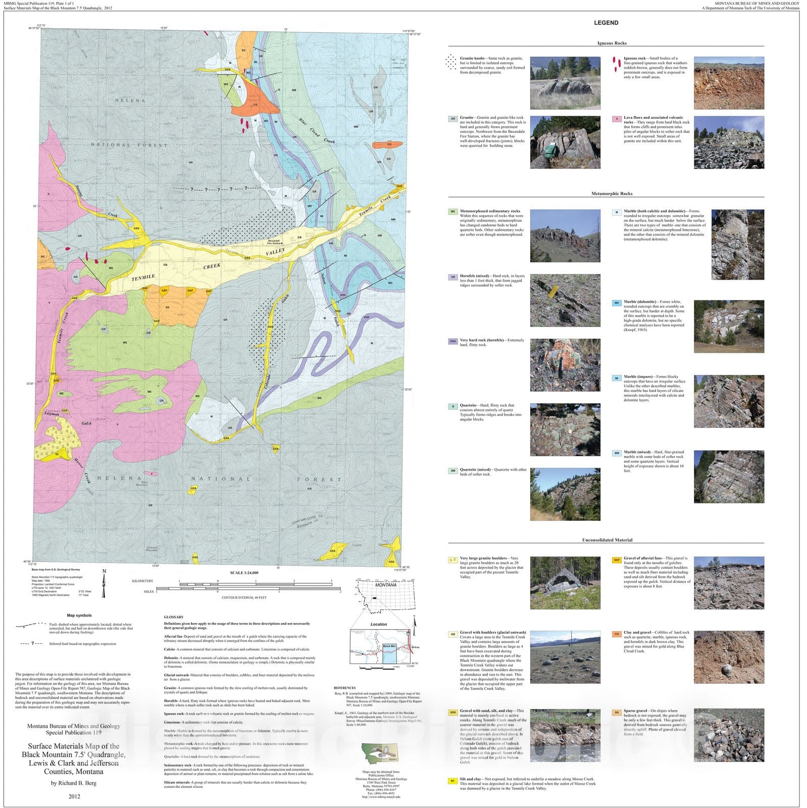 Map : Surface materials map of the Black Mountain 7.5' quadrangle, Lewis & Clark and Jefferson counties, southwestern Montana, 2012 Cartography Wall Art :