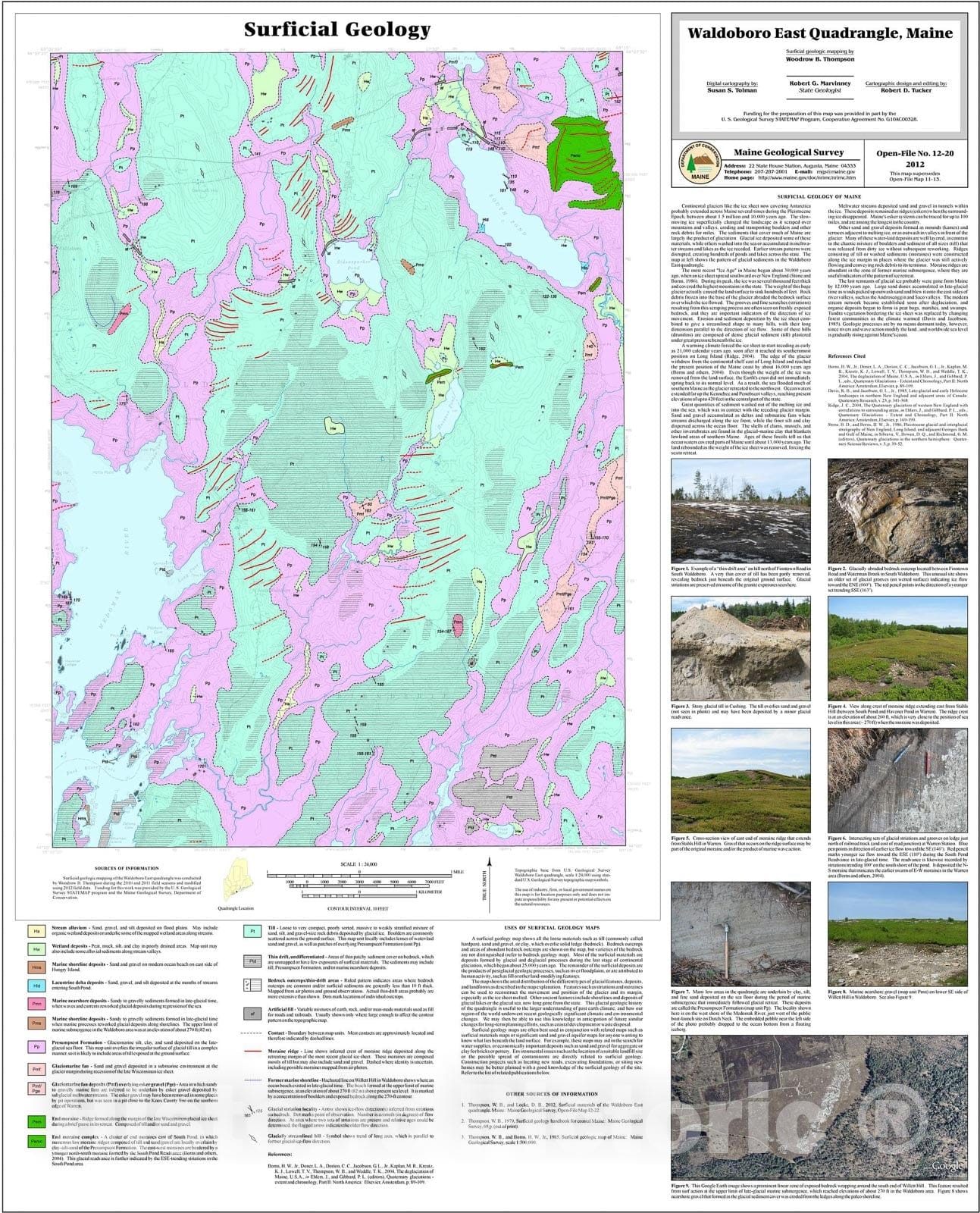 Map : Surficial geology of the Waldoboro East quadrangle, Maine, 2012 Cartography Wall Art :