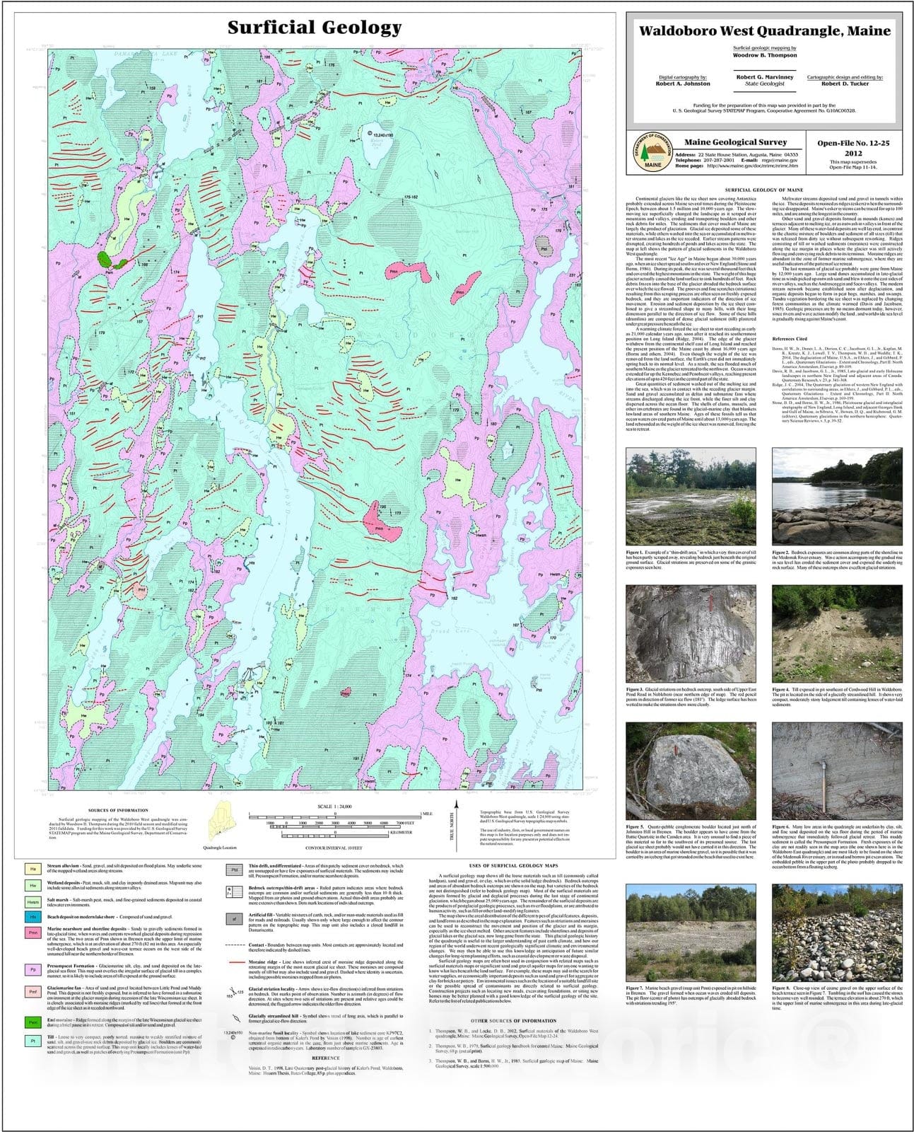Map : Surficial geology of the Waldoboro West quadrangle, Maine, 2012 Cartography Wall Art :