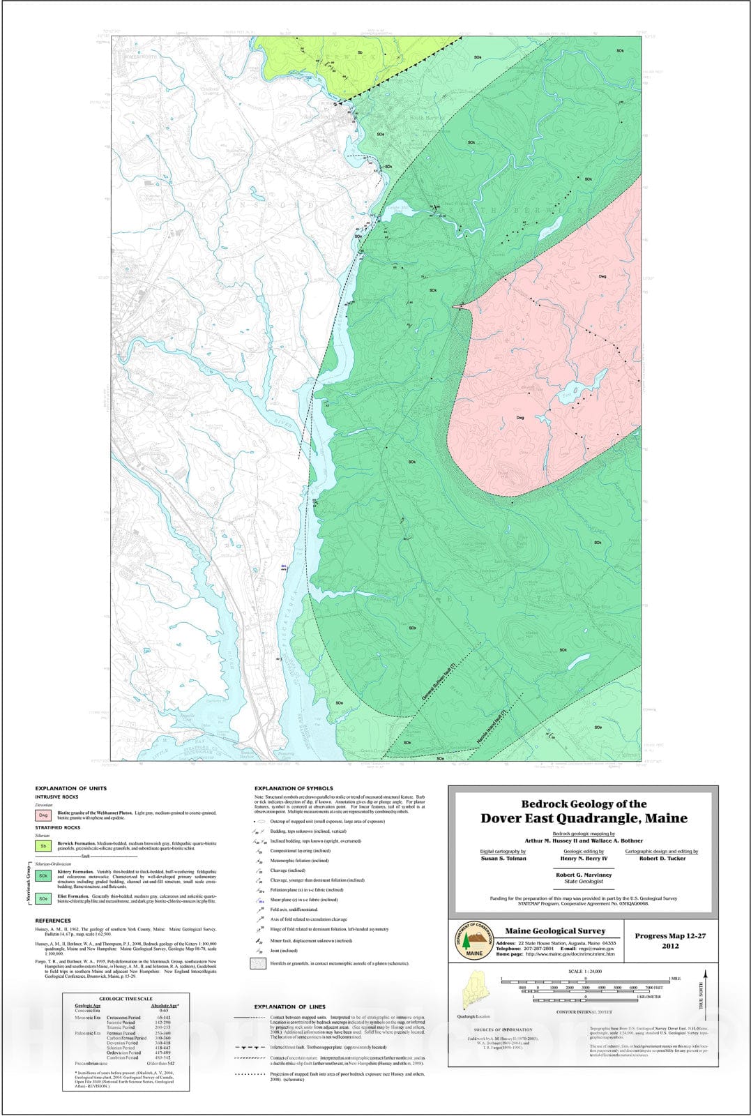 Map : Bedrock geology of the Dover East quadrangle, Maine, 2012 Cartography Wall Art :
