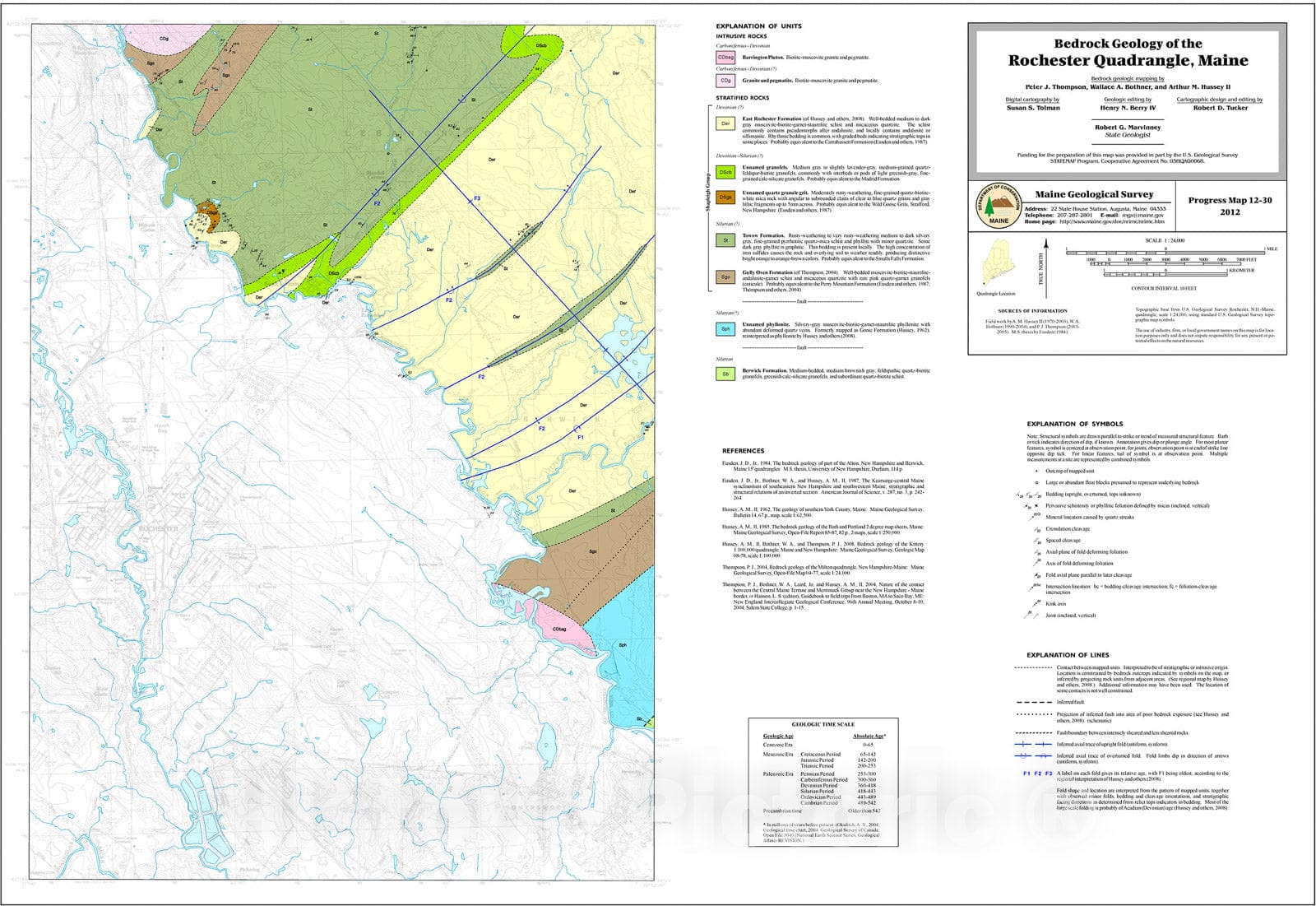 Map : Bedrock geology of the Rochester quadrangle, Maine, 2012 Cartography Wall Art :