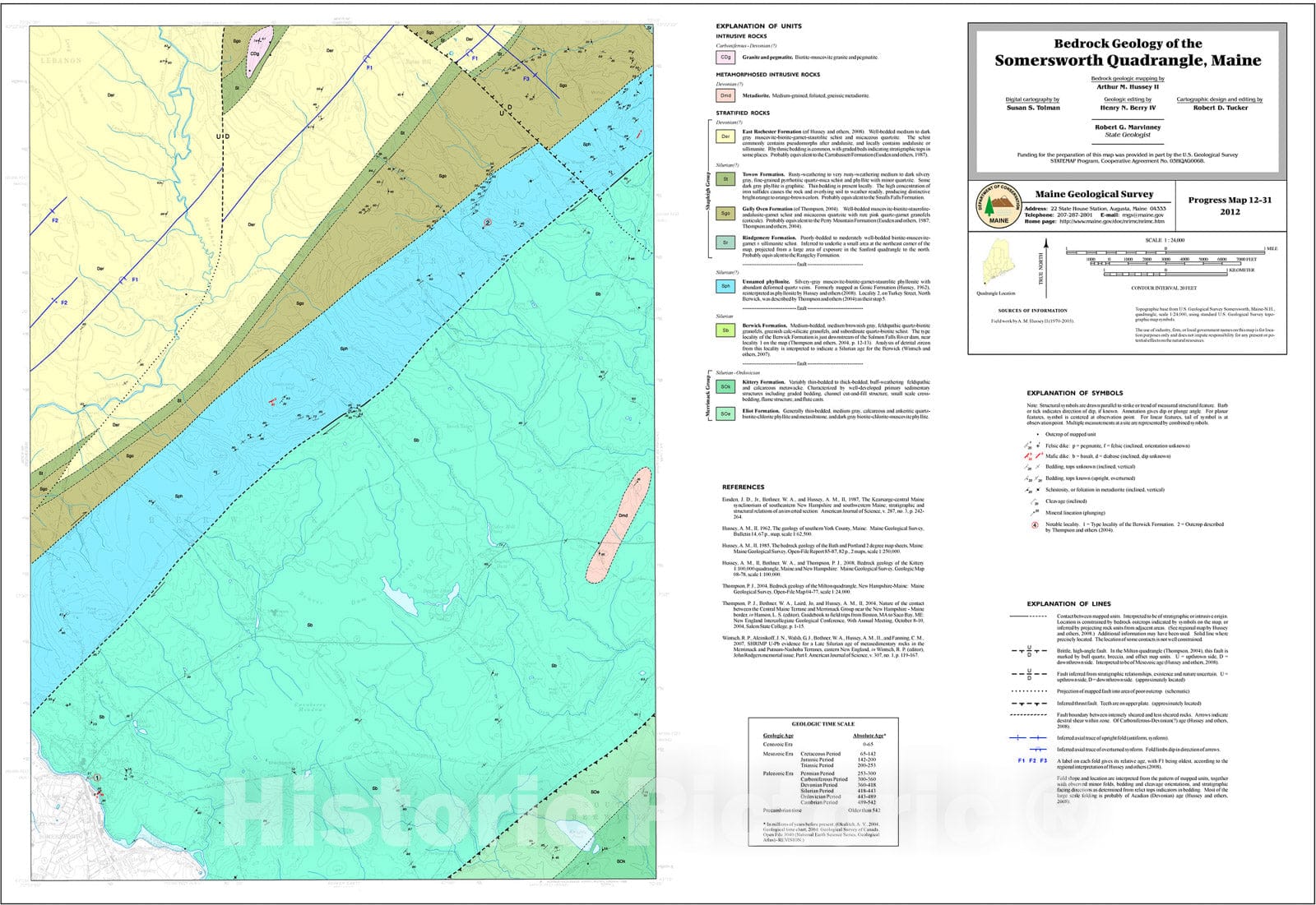 Map : Bedrock geology of the Somersworth quadrangle, Maine, 2012 Cartography Wall Art :