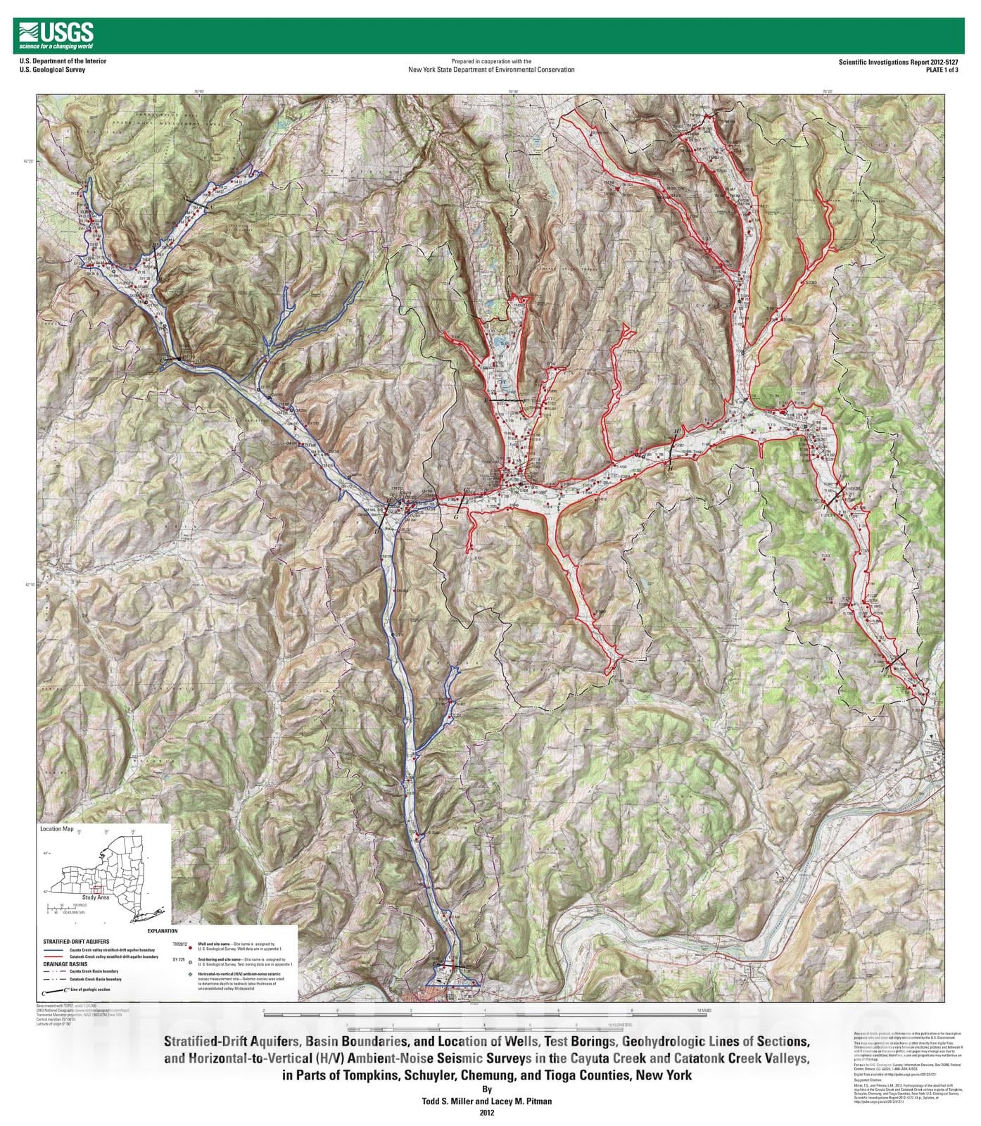 Map : Hydrogeology of the stratified-drift aquifers in the Cayuta Creek and Catatonk Creek valleys in parts of Tompkins, Schuyler, Chemu, 2012 Cartography Wall Art :