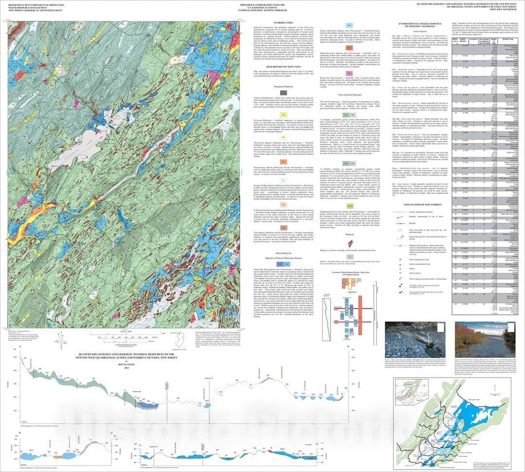 Map : Quaternary geology and geologic material resources of the Newton West quadrangle, Sussex and Warren counties, New Jersey, 2012 Cartography Wall Art :
