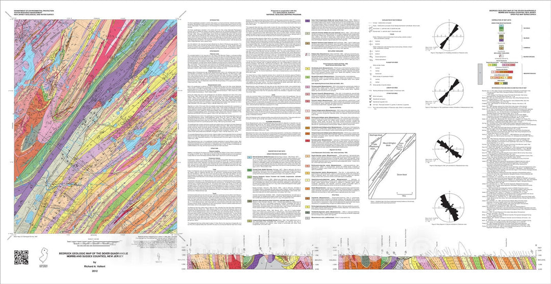 Map : Bedrock geologic map of the Dover quadrangle, Morris and Sussex counties, New Jersey, 2012 Cartography Wall Art :