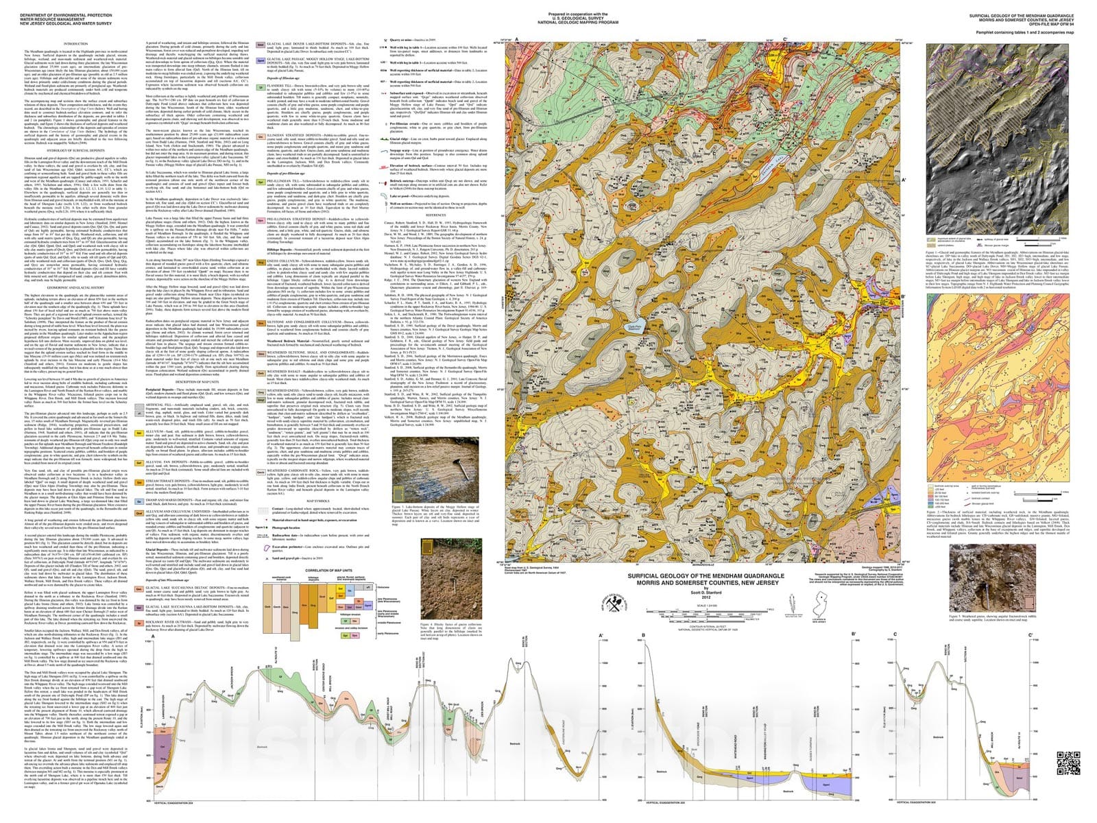 Map : Surficial geology of the Mendham quadrangle, Morris and Somerset counties, New Jersey, 2012 Cartography Wall Art :