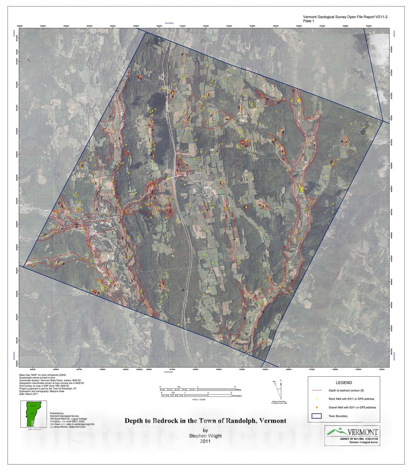 Map : Surficial Geology and Hydrogeology of the Town of Randolph, Vermont, 2011 Cartography Wall Art :