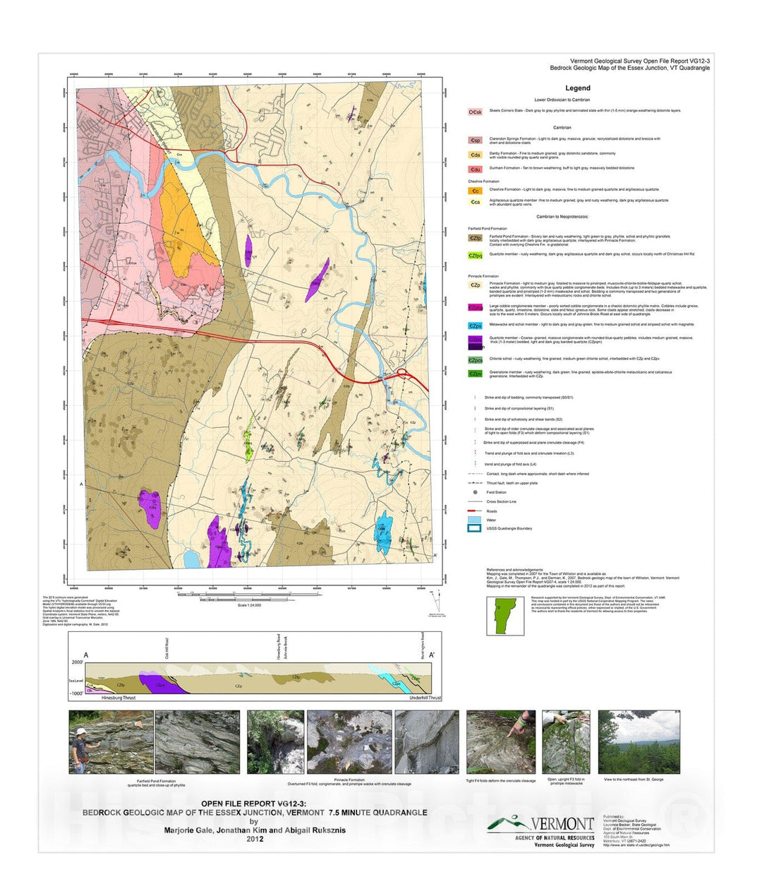 Map : Bedrock Geologic Map of the Essex Junction, Vermont Quadrangle, 2012 Cartography Wall Art :