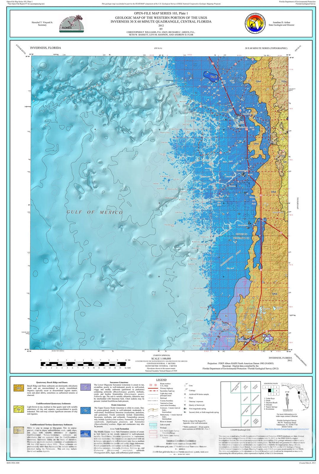 Map : Geologic map of the western portion of the U.S.G.S. Inverness thirty x sixty minute quadrangle, central Florida [3 plates], 2012 Cartography Wall Art :