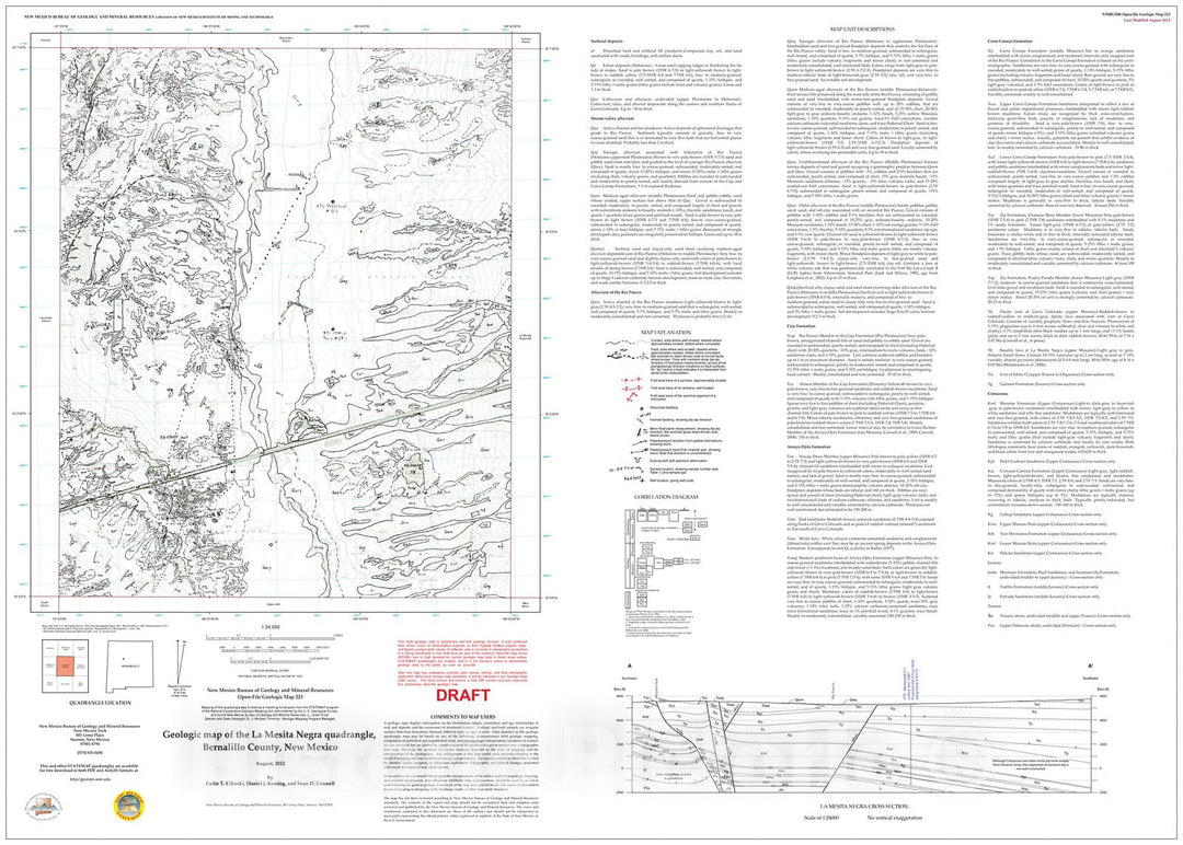 Map : Preliminary geologic map of the La Mesita Negra 7.5-minute quadrangle, Bernalillo County, New Mexico, 2012 Cartography Wall Art :