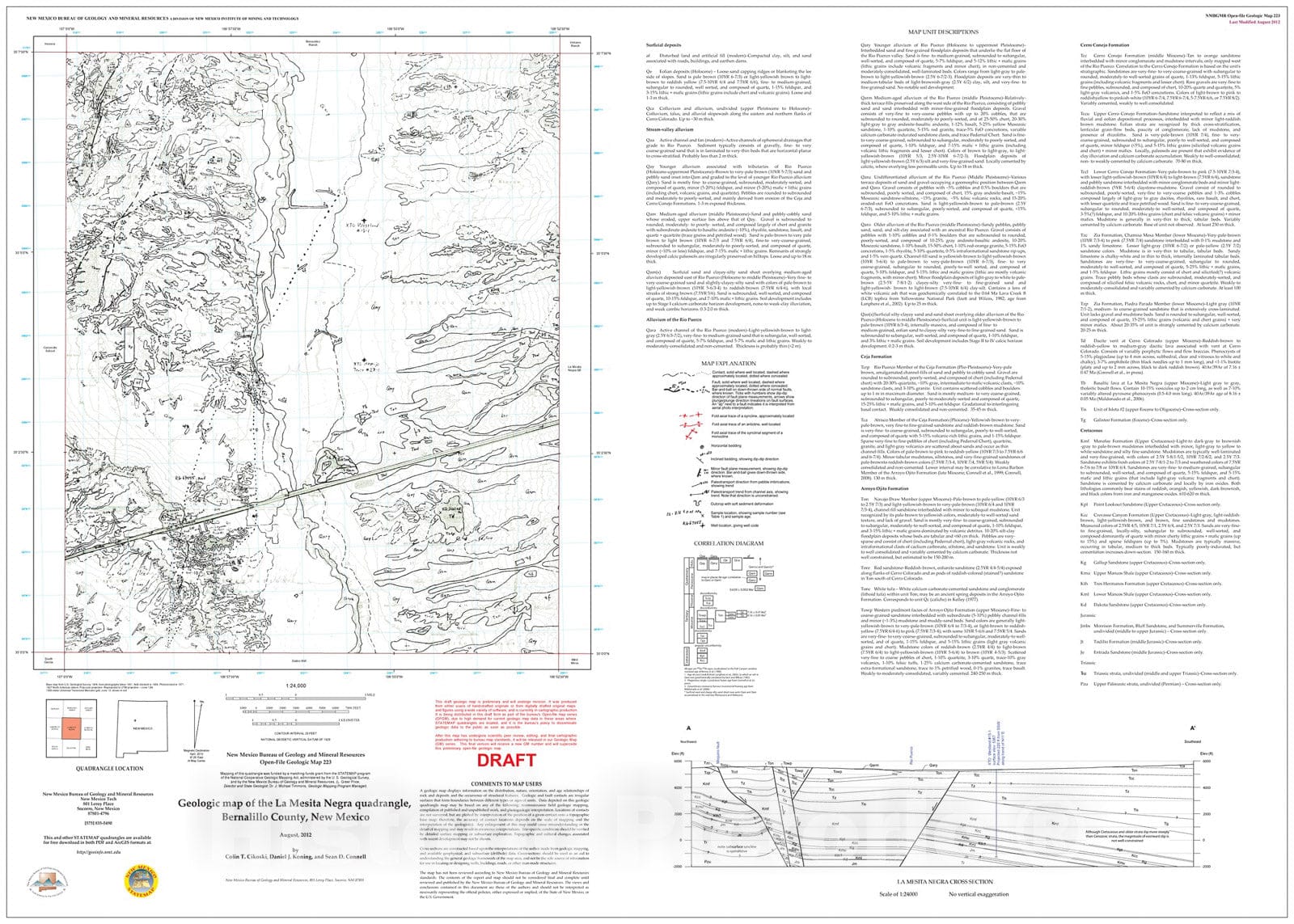 Map : Preliminary geologic map of the La Mesita Negra 7.5-minute quadrangle, Bernalillo County, New Mexico, 2012 Cartography Wall Art :