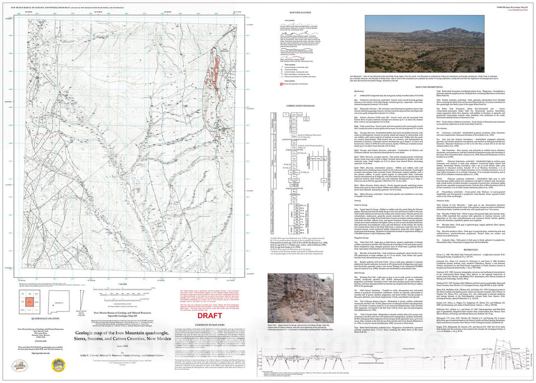 Map : Preliminary geologic map of the Iron Mountain 7.5-minute quadrangle, Sierra County, New Mexico, 2012 Cartography Wall Art :