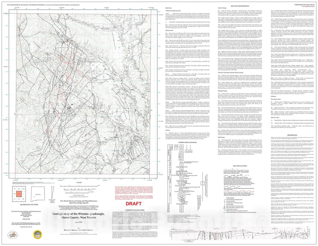 Map : Preliminary geologic map of the Winston 7.5-minute quadrangle, Sierra County, New Mexico, 2012 Cartography Wall Art :