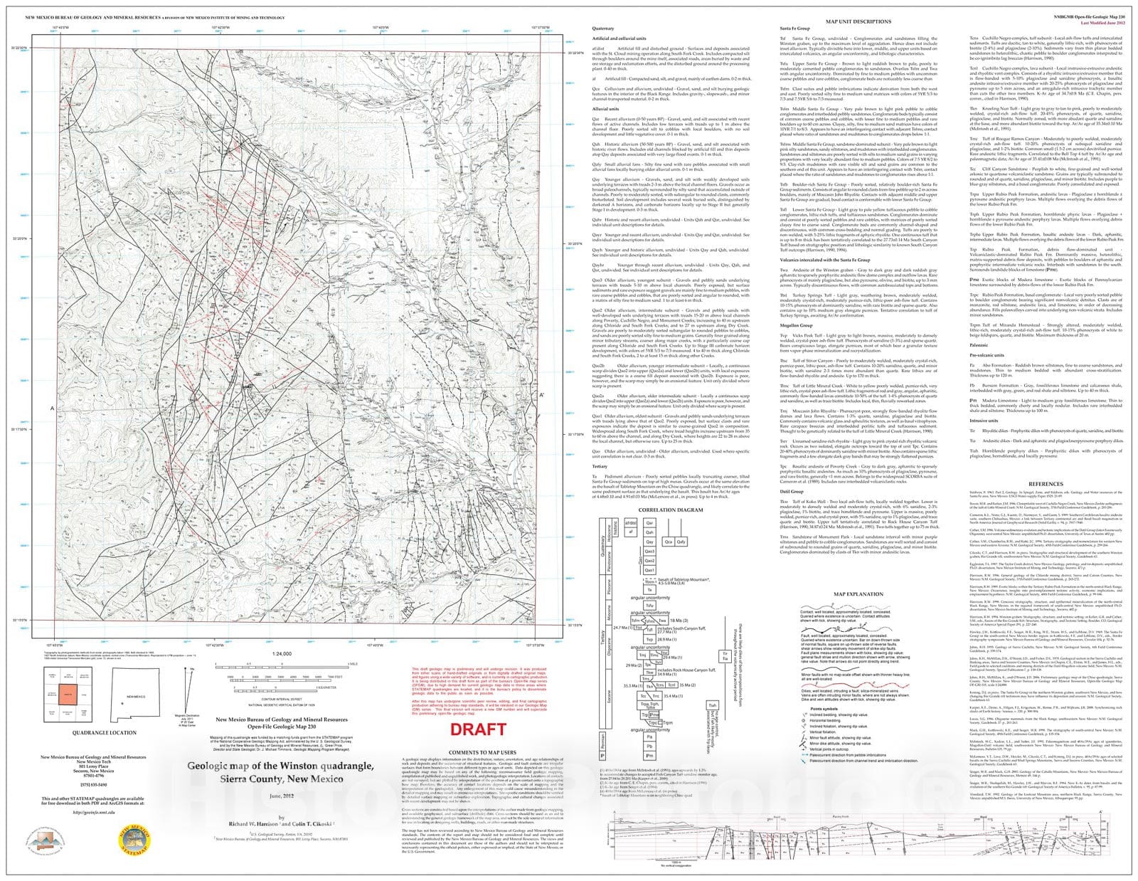 Map : Preliminary geologic map of the Winston 7.5-minute quadrangle, Sierra County, New Mexico, 2012 Cartography Wall Art :