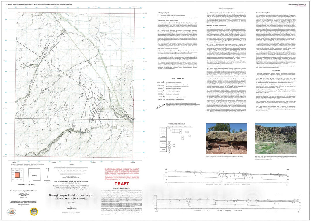 Map : Preliminary geologic map of the Milan 7.5-minute quadrangle, Cibola County, New Mexico, 2012 Cartography Wall Art :
