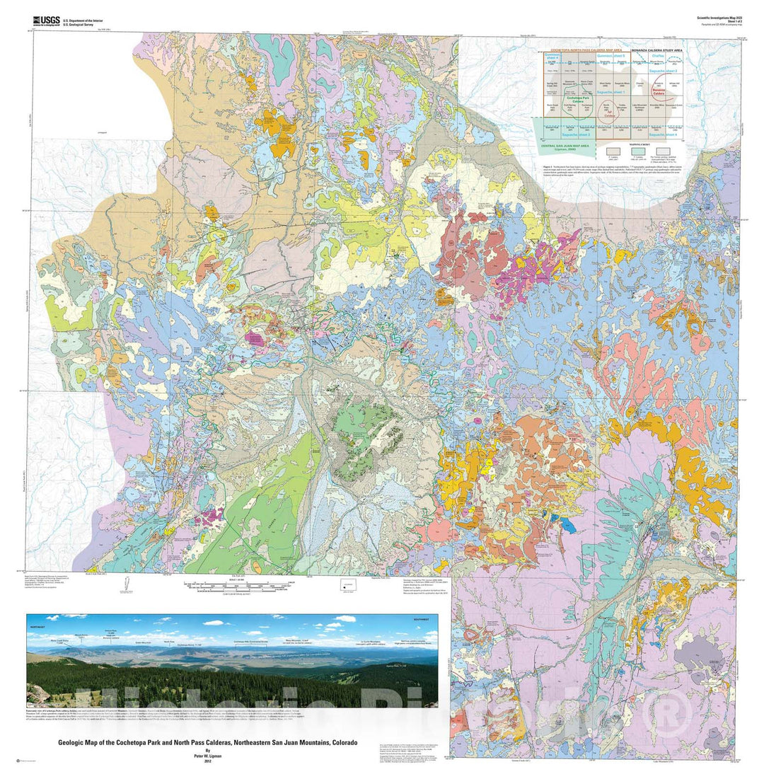 Map : Geologic map of the Cochetopa Park and North Pass calderas, northeastern San Juan Mountains, Colorado, 2012 Cartography Wall Art :