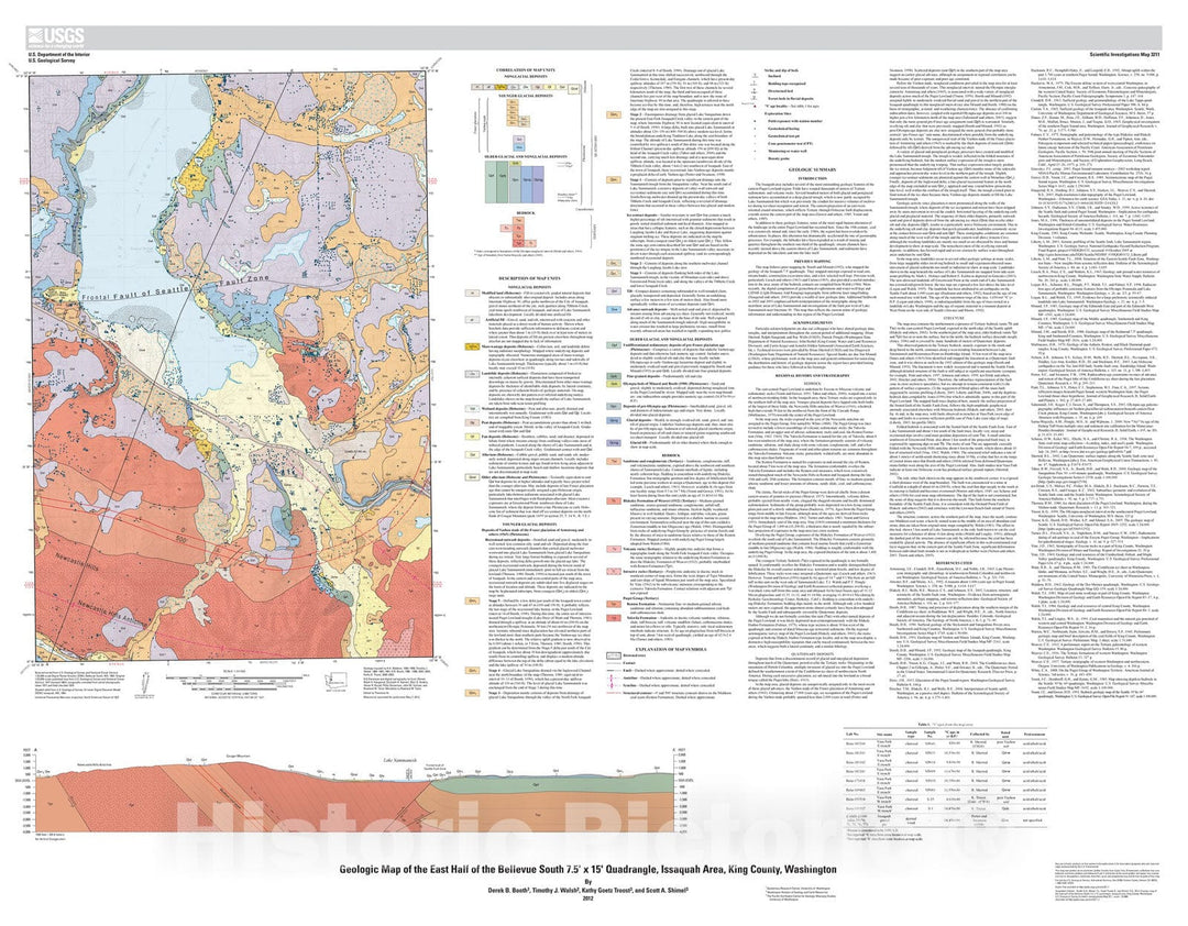 Map : Geologic map of the east half of the Belleview South 7.5' x 15' quadrangle, Issaquah area, King County, Washington, 2012 Cartography Wall Art :