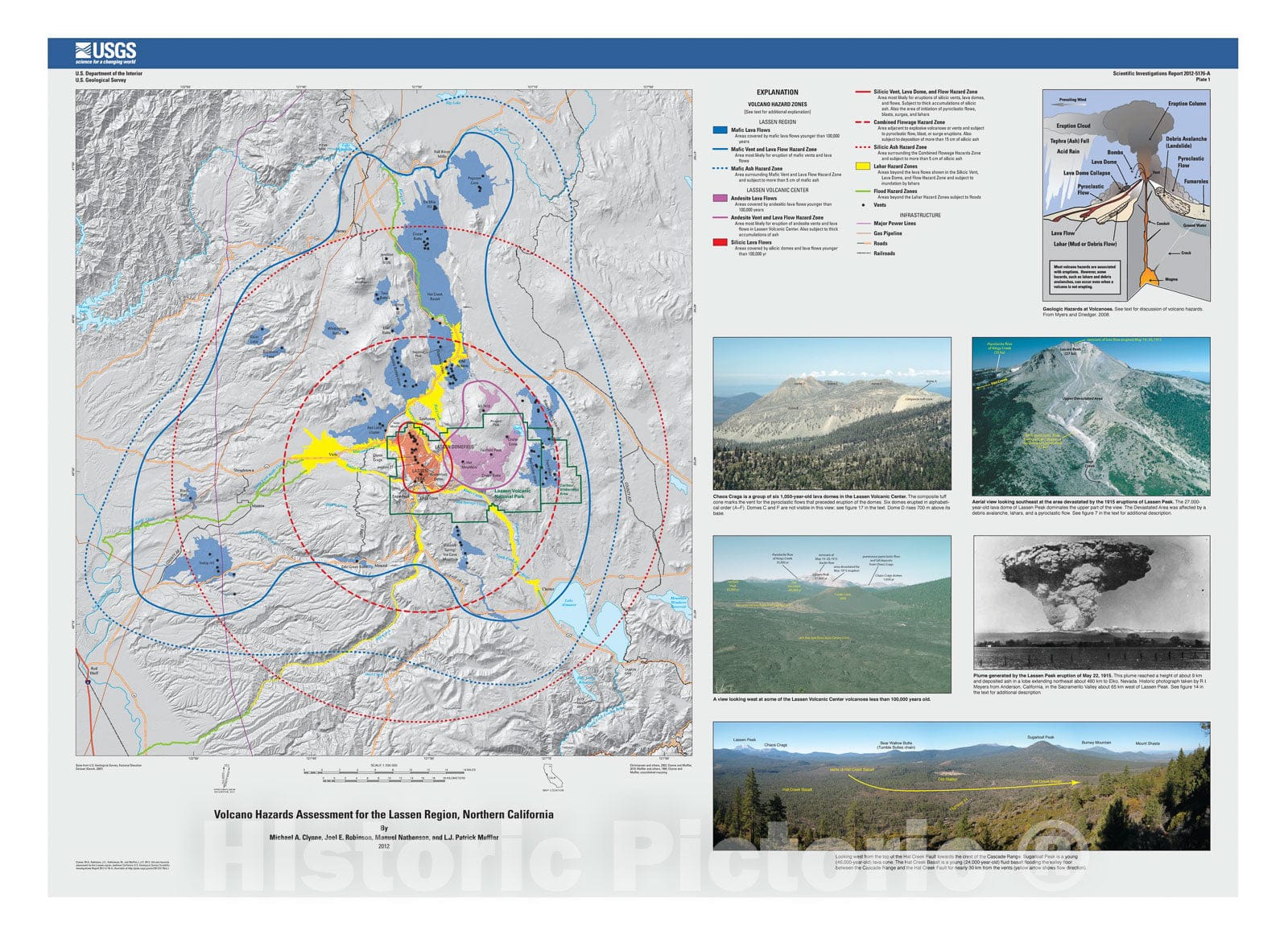 Map : Volcano hazards assessment for the Lassen region, northern California, 2012 Cartography Wall Art :