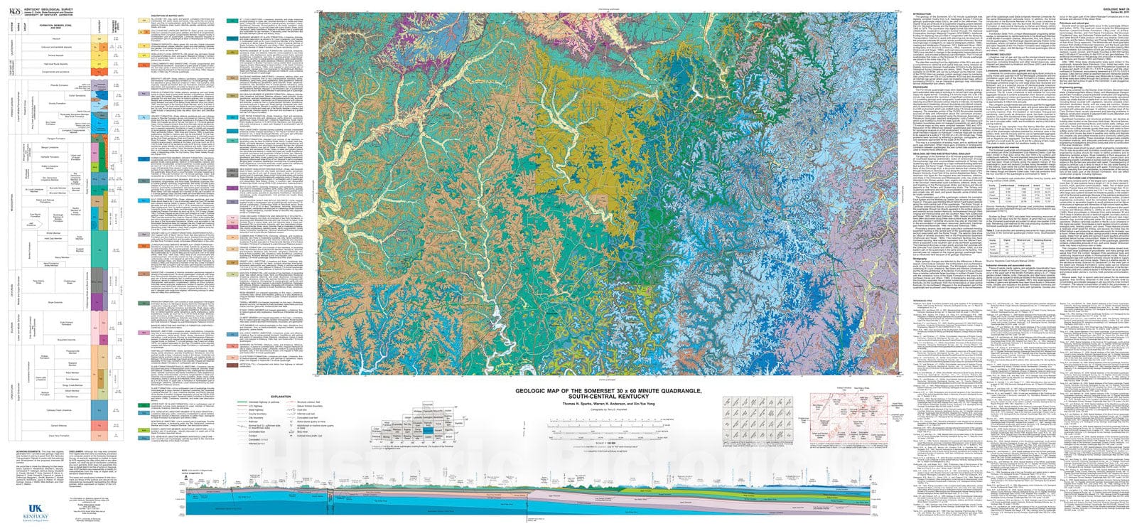 Map : Geologic map of the Somerset thirty x sixty minute quadrangle, south-central Kentucky, 2011 Cartography Wall Art :