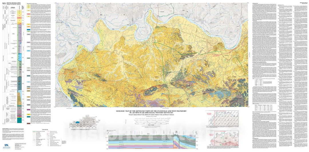 Map : Geologic map of the Kentucky parts of the Evansville and West Frankfort thirty x sixty minute quadrangles, western Kentucky, 2011 Cartography Wall Art :