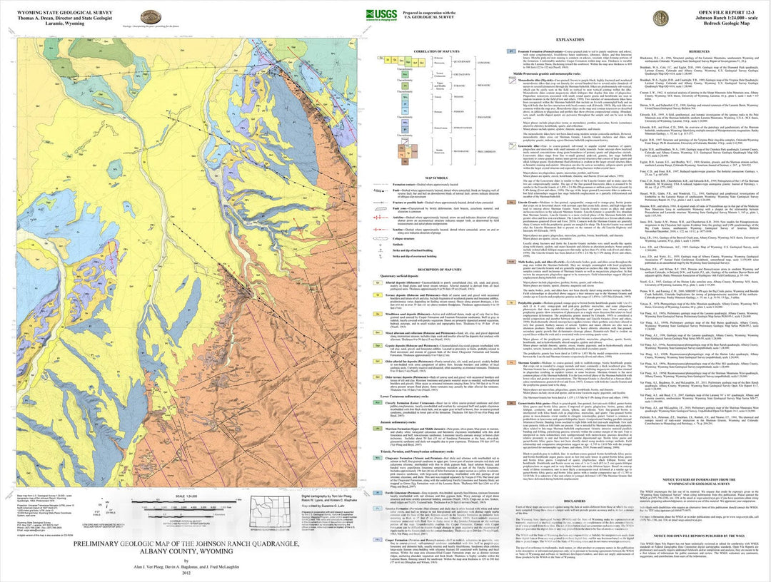 Map : Preliminary Geologic Map of the Johnson Ranch 7.5' Quadrangle, Albany County, Wyoming, 2012 Cartography Wall Art :