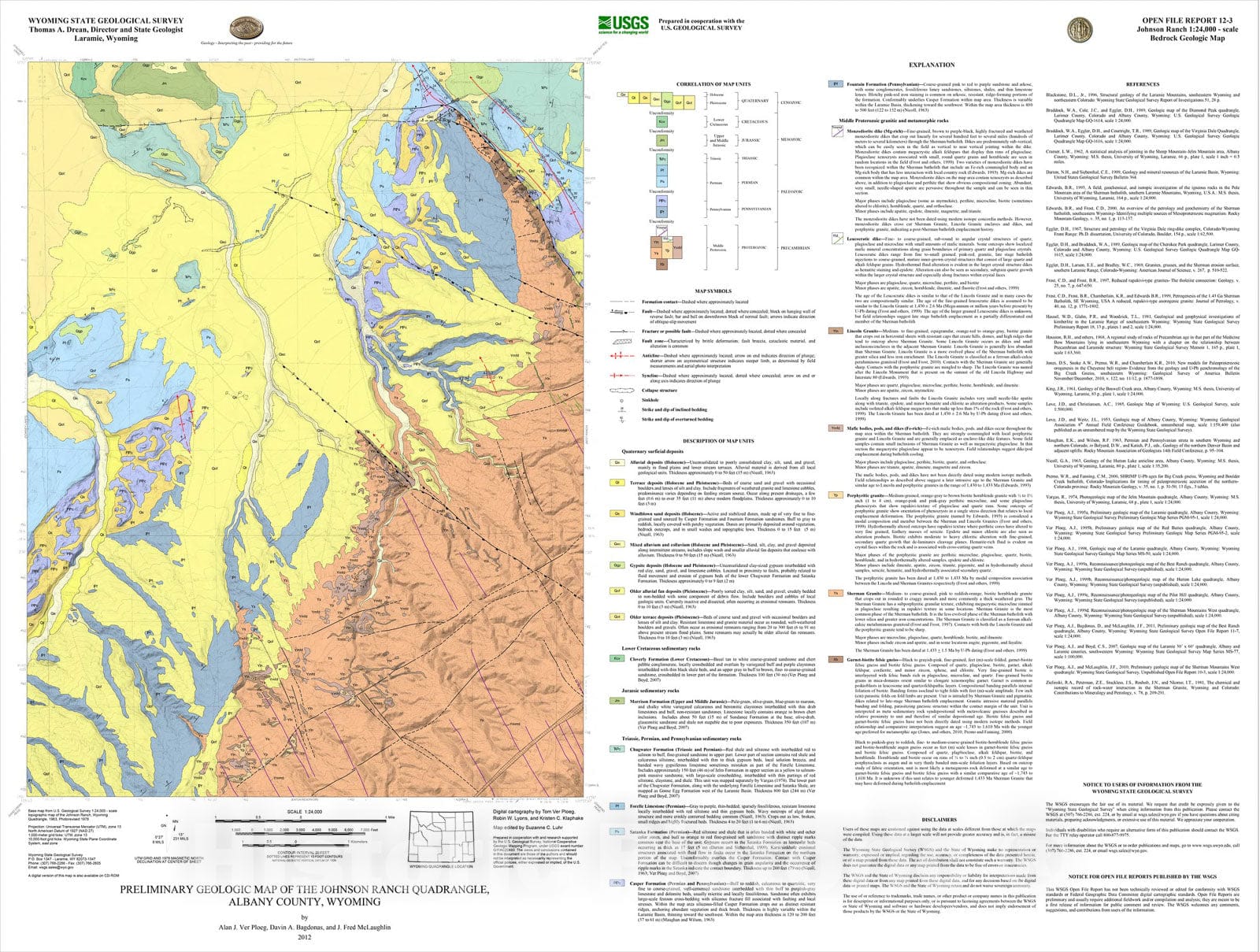 Map : Preliminary Geologic Map of the Johnson Ranch 7.5' Quadrangle, Albany County, Wyoming, 2012 Cartography Wall Art :
